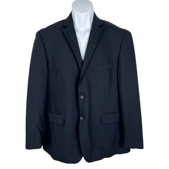 Perry Ellis Portfolio Blazer Men 42S Wool Blend Black Jacket Button Up - Picture 1 of 14